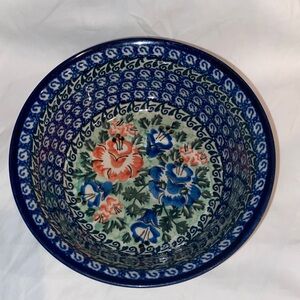 New Polish pottery Unikat 6.25” cereal or salad bowl floral.